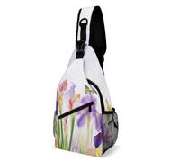 LOKLNEYK Sac de poitrine décontracté avec fleurs d'iris et papillon - Sac à dos à bandoulière pour l'extérieur, la randonnée, les voyages