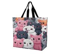 LOKLNEYK Sac d'épicerie réutilisable, motif chatons mignons, lavable et réutilisable pour les courses au quotidien