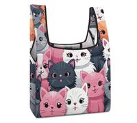 LOKLNEYK Sac d'épicerie réutilisable pliable pour courses au quotidien Motif chatons mignons