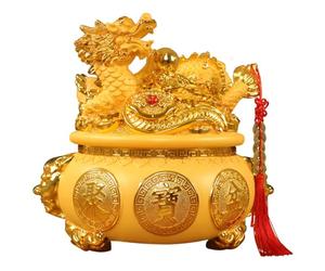 LOKLNEYK Sculpture de Dragon, Statue de Dragon en résine, Pot d'épargne du, décoration Bureau, Attire la Richesse et Le succès, Petit(L)