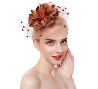 LOKLNEYK Serre-tête en Maille Fleurie et Plumes for Femme, idéal for Un Mariage, Un Cocktail, Une fête ou Un thé(Coffee)