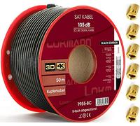 LOKMANN Câble coaxial coaxial satellite 50 m 135 dB blindé 5 voies Câble d'antenne TV Câble satellite Full HD, UHD, 4K, 8K + 10 fiches F Noir