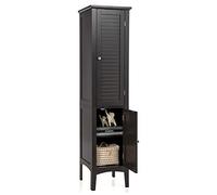 LOKO Armoire de salle de bain haute multifonction autonome avec portes, tour étroite en lin pour salle de bain, salon ou cuisine, 36,8 x 36,8 x 160 cm (espresso)