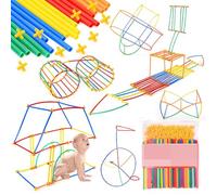 LoKori Pailles Brique de Construction, 700Pcs Construction Plastique Jeu De Construction Connecteur Paille, Bricolage Construction Châteaux pour Filles Garçon 3-12 Ans (200pcs)