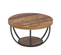 LoKori Table Basse Ronde à 2 Niveaux, Table Basse Rustique Moderne avec étagères de Rangement, Table D'appoint en Bois pour Salon, Bureau à Domicile,C