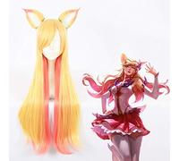 LOL Ahri Fox Star Guardian longue droite Blonde rose mixte résistant à la chaleur cheveux synthétiques Cosplay Halloween + casquette de perruque gratuite