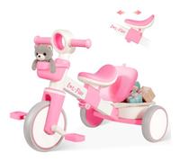 LOL-FUN Rose Tricycle Réglable avec Paniers pour Enfant de 2 à 4 Ans