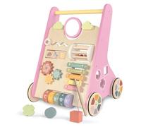 LOL-FUN Rose Trotteurs en Bois pour Garçon et Fille,10 en 1 Centre D'activité Educatif pour Enfant 1 An, Cadeau Jouet D'apprentissage Multiples pour Bébé 12 mois+
