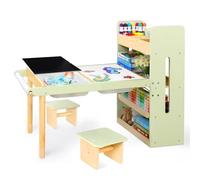 LOL-FUN Table Sensorielle pour Enfant avec 2 Petits Tabourets, Cadeau Table en Bois avec 2 Bacs de Rangement pour Garçons et Filles,Table D'activités pour Apprendre, Jouer et Dessin