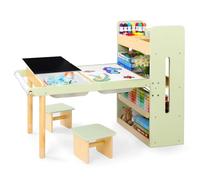 LOL-FUN Table Sensorielle pour Enfant avec 2 Petits Tabourets, Cadeau Table en Bois avec 2 Bacs de Rangement pour Garçons et Filles,Table D'activités pour Apprendre, Jouer et Dessin