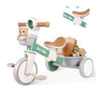 LOL-FUN Vert Tricycle Réglable avec Paniers pour Enfant de 2 à 4 Ans
