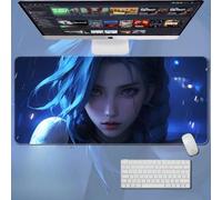 LOL Grand tapis de souris de jeu XXL avec base en caoutchouc naturel antidérapant durable, tapis de clavier imperméable, sous-main de bureau pour joueur, bureau et maison (Jinx)