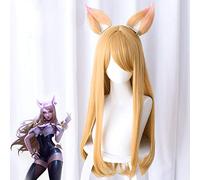 LOL K/DA Ahri Cosplay perruque pour femmes longue droite résistant à la chaleur synthétique jeu de cheveux Halloween Costume fête perruque jaune perruque et oreille
