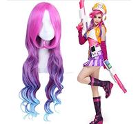 LOL Miss Fortune pour les femmes longues bouclés ondulés Cosplay perruques 80 cm perruque de cheveux synthétiques rouge violet bleu dégradé multicolore jeu PL-351