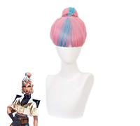 Lol True Damage Qiyana Cosplay perruques Prestige rose mélange bleu perruques avec frange résistant à la chaleur cheveux synthétiques Anime Costume perruque KUQX3658