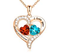 LOLA CLORIS Collier en forme de cœur en or rose 18 carats, bijoux pour femme avec 2 pierres de naissance, cadeaux personnalisés pour maman, épouse, « I Love You Always and Forever », or, oxyde de