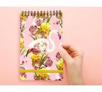 Lola Design - Top Spiral Notepad with Elastic Closure, Flamingo Pattern - Perfect for Jotting Down Notes, Shopping Lists, Reminders - 185x120x10mm, 150 Tear-off Pages