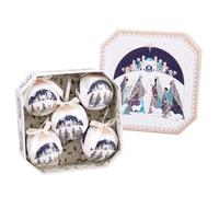 LOLAhome Boîte Blanche de 5 Boules Blanches et Bleues de Sapin de Noël pour décoration de Noël élégante | Boîte décorée avec des Rois Mages avec 5 décorations Rondes pour Sapin de Noël de 7,5 cm