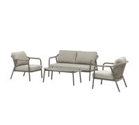 LOLAhome Conjunto de jardín Tanya de sofá, mesa de Centro porcelánica y 2 sillones de aluminio Taupe