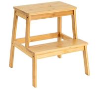 LOLAhome Escabeau en Bambou à 2 échelons, Style Nordique, avec Marche à 2 hauteurs, idéal comme Tabouret pour Cuisine ou Salle de Bain, 43 x 43 x 47 cm, Montage Facile, résistance 150 kg