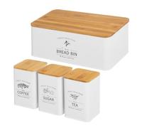 LOLAhome Lot de 3 boîtes à pain en métal blanc avec couvercles en bambou