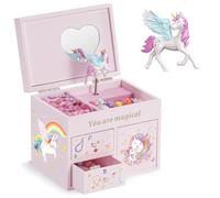 Lolalet Boîte Bijoux Enfant Licorne, Boite à Bijoux Musicale Filles, Boîte Musique Bois, pour Ranger Colliers Bracelets Bagues Montres -Rose