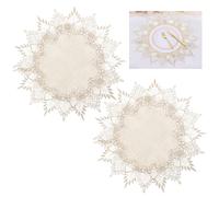 LOLANIUT 2 pièces napperon Lin Rond 38 x 38 cm Beige, napperon Dentelle Style Vintage Rustique, Petite Nappe décorative pour déco Table Salon, Commode, Dessous de Vase et décoration Mariage bohème