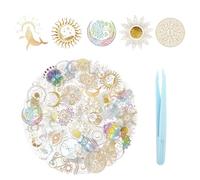 LOLANIUT 50 Stickers Aesthetic Transparents Dorés Cosmos Lune Étoiles en PET Imperméable pour Ordinateur Portable MacBook Kindle Journal Valise avec Pince