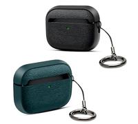 LOLANIUT Coque pour AirPods Pro 3e génération, Set de 2 (Noir & Vert foncé), étui AirPods Pro 3 en TPU Imitation Cuir Antichoc avec dragonne et Anneau métallique, Compatible Charge sans Fil