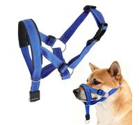 LOLANIUT Licol pour Chien avec Ceinture de Sécurité, Muselière Chien Réglable en Nylon Respirant, Harnais de Dressage Anti Traction avec Sangle Confortable, Couleur Bleu, L