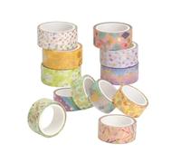 LOLANIUT Lot de 12 rouleaux de ruban adhésif Washi coloré à paillettes pour enfants - washi tape, masking tape, Pour projets de masquage - Autocollants Washi - Multicolore - Avec feuille dorée