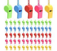 LOLANIUT Lot de 60 sifflets pour le sport scolaire, en 5 couleurs, avec dragonne, pour les jeux d'arbitre, également utilisables en cas d'urgence pour enfants et adultes