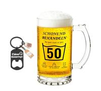 LOLANIUT verre a biere 0,5 l, cadeau 50 ans homme, 5cadeau homme 50 ans, chope à bièreVerre à bière avec gravure avec un décapsuleur, Convient pour hommes, femmes, mari et pères、