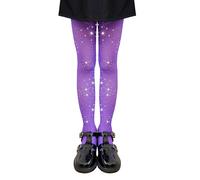 LOLANTA 2-Pack Collants Résille Filles, Collants Strass Étincelants pour Enfants Bas de Concours de Danse, Violet scintillant, 4-8 ans, L