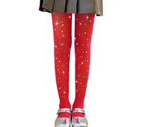 LOLANTA 2-Pack Collants Résille Filles, Collants Strass Étincelants pour Enfants Bas de Concours de Danse, Rouge scintillant, 8-13 ans, XL
