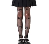 LOLANTA 2-Pack Collants Résille Filles, Collants Strass Étincelants pour Enfants Bas de Concours de Danse, Nœud noir scintillant, 8-13 ans, XL
