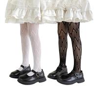 LOLANTA 2 paires de collants résille à motifs pour filles, collants en dentelle ajourée pour fête de carnaval, Vagues noire/blanche, 8-12 ans, L