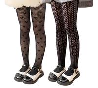 LOLANTA 2 paires de collants résille à motifs pour filles, collants en dentelle ajourée pour fête de carnaval, Cœur/blé noirs, 5-8 ans, M