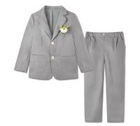 LOLANTA 2 Pièces Costume Mariage Garçon en Lin, Ensemble Veste Cintrée et Pantalon Costume Enfant pour Baptême, Cérémonie, Fête d'anniversaire, Tenue de Page Élégante, Gris, 12-13 Ans, 160