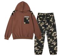LOLANTA 2PCS Enfants Survêtement Ensemble Sweatshirt à Capuche et Pantalon de Cargo Camouflage pour Garçons, Marron, 6-7 ans, 130
