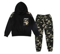 LOLANTA 2PCS Enfants Survêtement Ensemble Sweatshirt à Capuche et Pantalon de Cargo Camouflage pour Garçons, Noir, 11-12 ans, 160