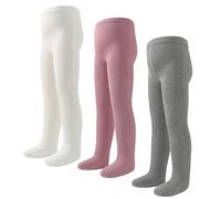 LOLANTA 3 paires de collants en tricot pour bébés filles, collants d'école côtelés pour enfants, Blanc/Gris/Rose, 8-10 ans, XL