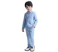 LOLANTA 3 Pièces Garçons Plaid Carreaux Costume, Blazer élégant de fête de Mariage,Ensemble Veste Pantalon Nœud Papillon (12-13 Ans, Bleu,Tag 160)