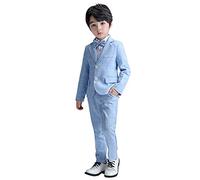 LOLANTA 3 Pièces Garçons Plaid Carreaux Costume, Blazer élégant de fête de Mariage,Ensemble Veste Pantalon Nœud Papillon (12-13 Ans, Bleu,Tag 170)