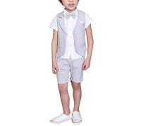 LOLANTA 4 pcs Toddler Boy Summer Mariage Coton/mélange de Lin Enfants Gilet Court Ensemble de Page Page Costumes, Gilet Costumes,Gris, 10-11 ans