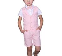 LOLANTA 4 pièces Costume Enfant Garcon Mariage Ete, Vetements Garcon Ceremonie, Short Gilet Chemise nœud Papillon, 10-11 Ans, Rose, Fabricant 150