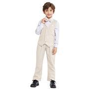 LOLANTA 4 pièces Ensemble Habillé Garçons, Enfants Cérémonie Gilet Chemise Pantalon et Nœud Papillon(Beige, 12-13 Ans,Tag 170)