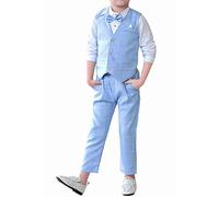 LOLANTA 4 pièces Ensemble Habillé Garçons, Enfants Cérémonie Gilet Chemise Pantalon et Nœud Papillon(Bleu, 12-13 Ans,Tag 170)