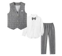 LOLANTA 4 pièces Ensemble Habillé Garçons, Enfants Cérémonie Gilet Chemise Pantalon et Nœud Papillon(Gris Foncé,10-11 Ans,tag 150)