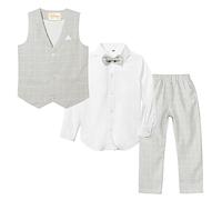 LOLANTA 4 pièces Ensemble Habillé Garçons, Enfants Cérémonie Gilet Chemise Pantalon et Nœud Papillon(Gris, 8-9 Ans,Tag 140)